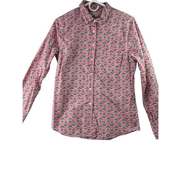 J. Crew Pink Floral Print Lightweight Cotton Signature Fit Button Down-Size M - Picture 1 of 7